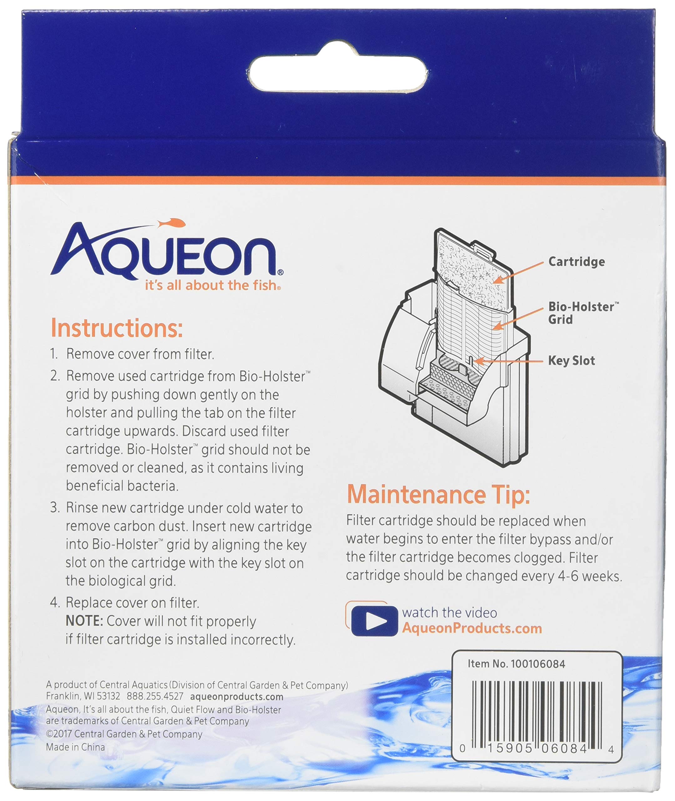 Aqueon filter cartridge medium 3-pack inside view for easy maintenance.