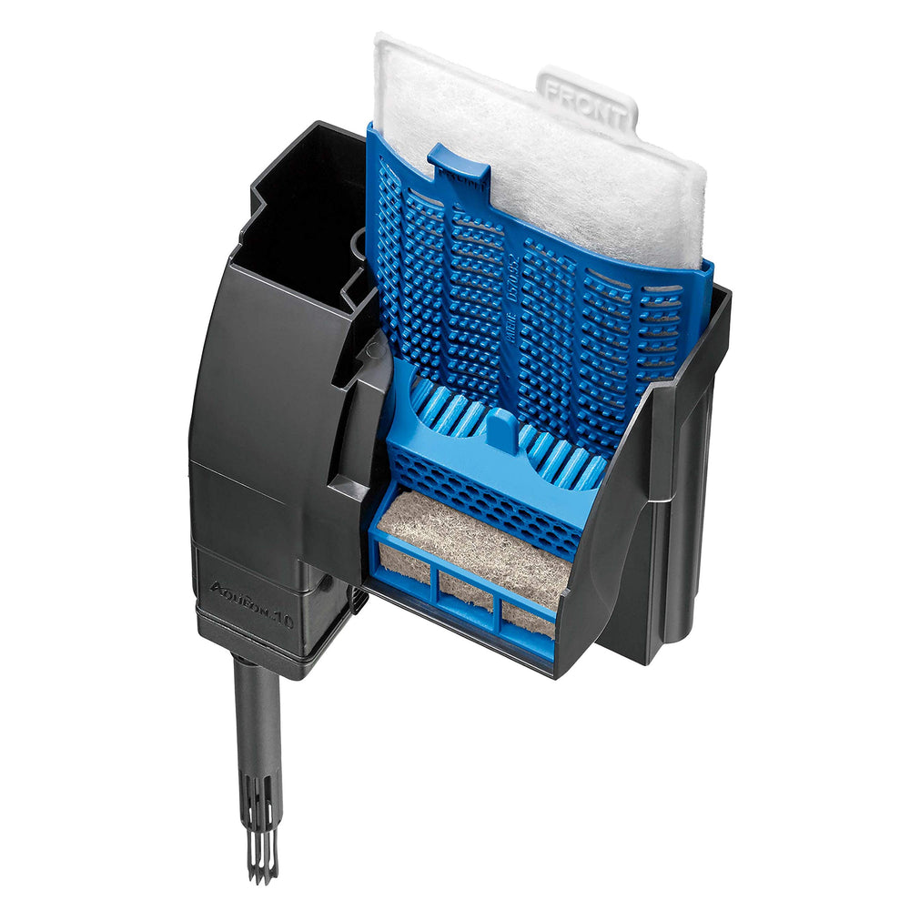 Aqueon front orientation tab installation simplifies setup.