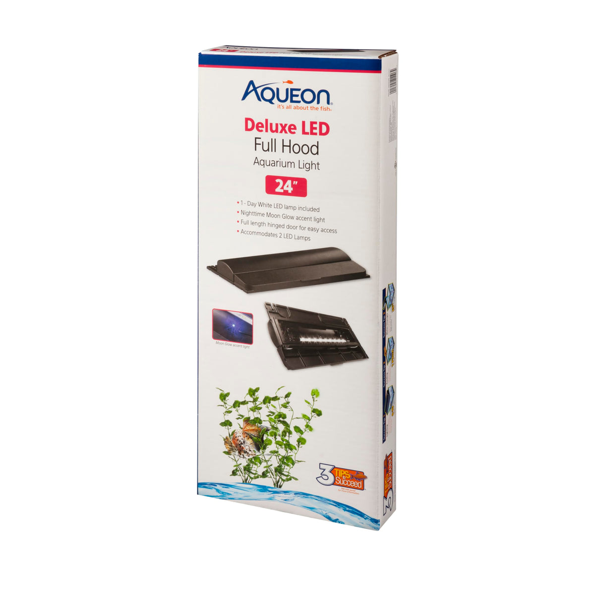 Aqueon LED Deluxe Full Hood 24 inch front view enhances aquarium aesthetics and reduces evaporation