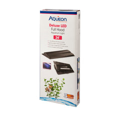 Aqueon LED Deluxe Full Hood 24 inch front view enhances aquarium aesthetics and reduces evaporation