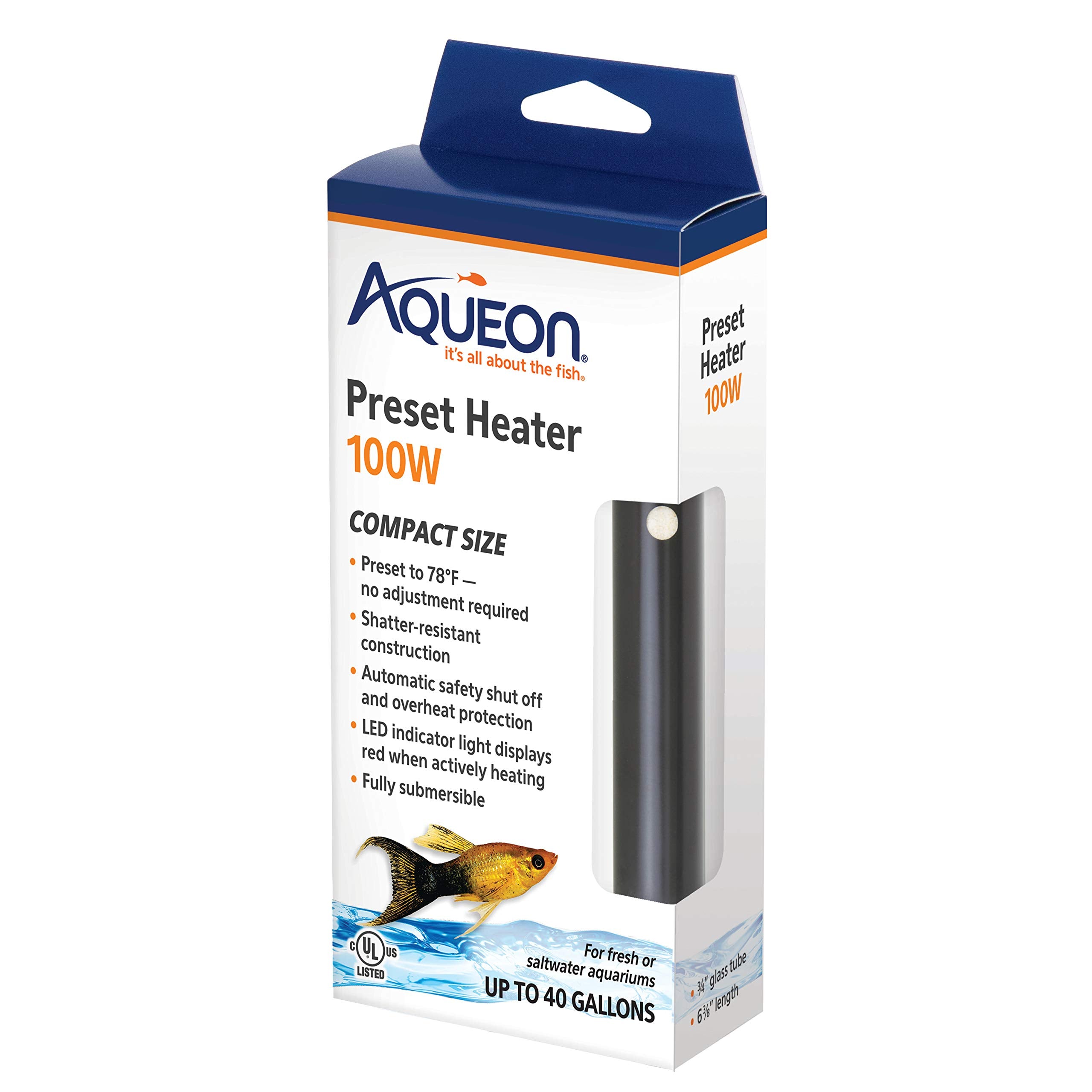 Aqueon preset heater 78 degrees maintains steady tropical tank warmth