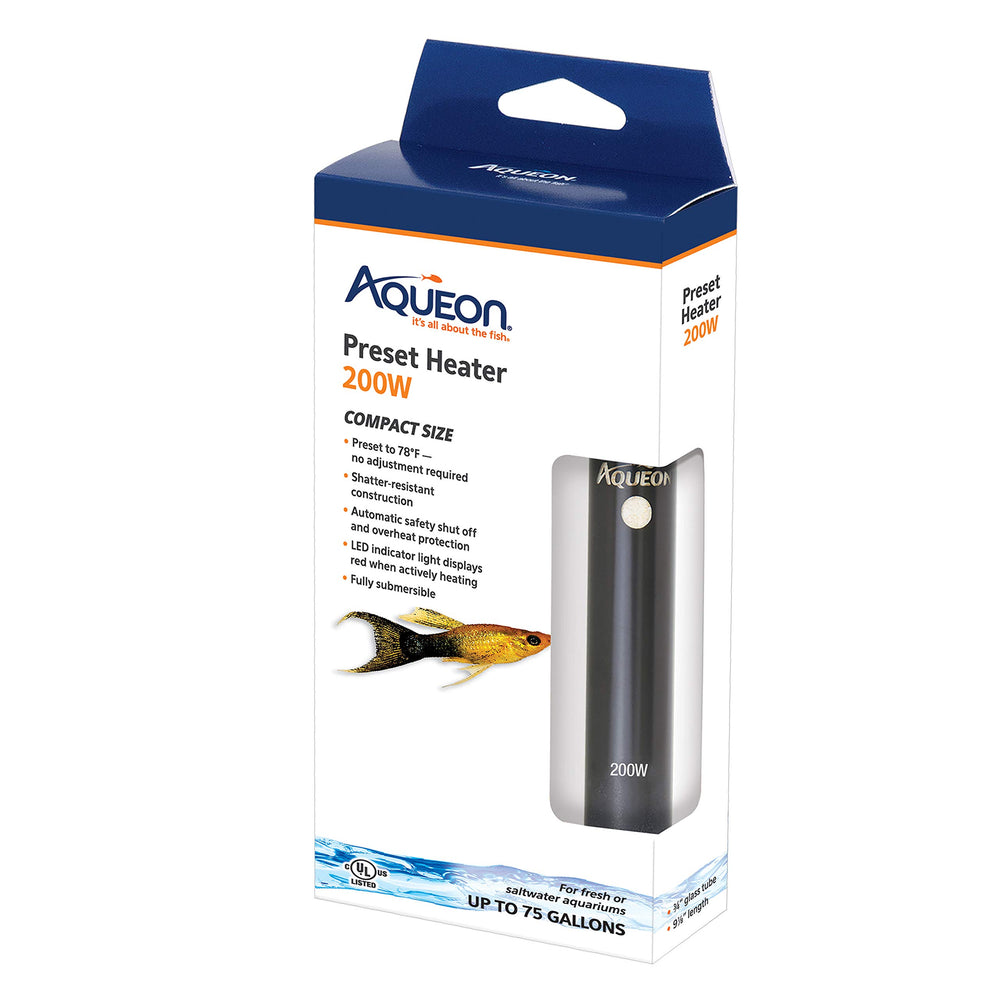 Aqueon preset heater at 78 degrees in a 75-gallon tropical aquarium