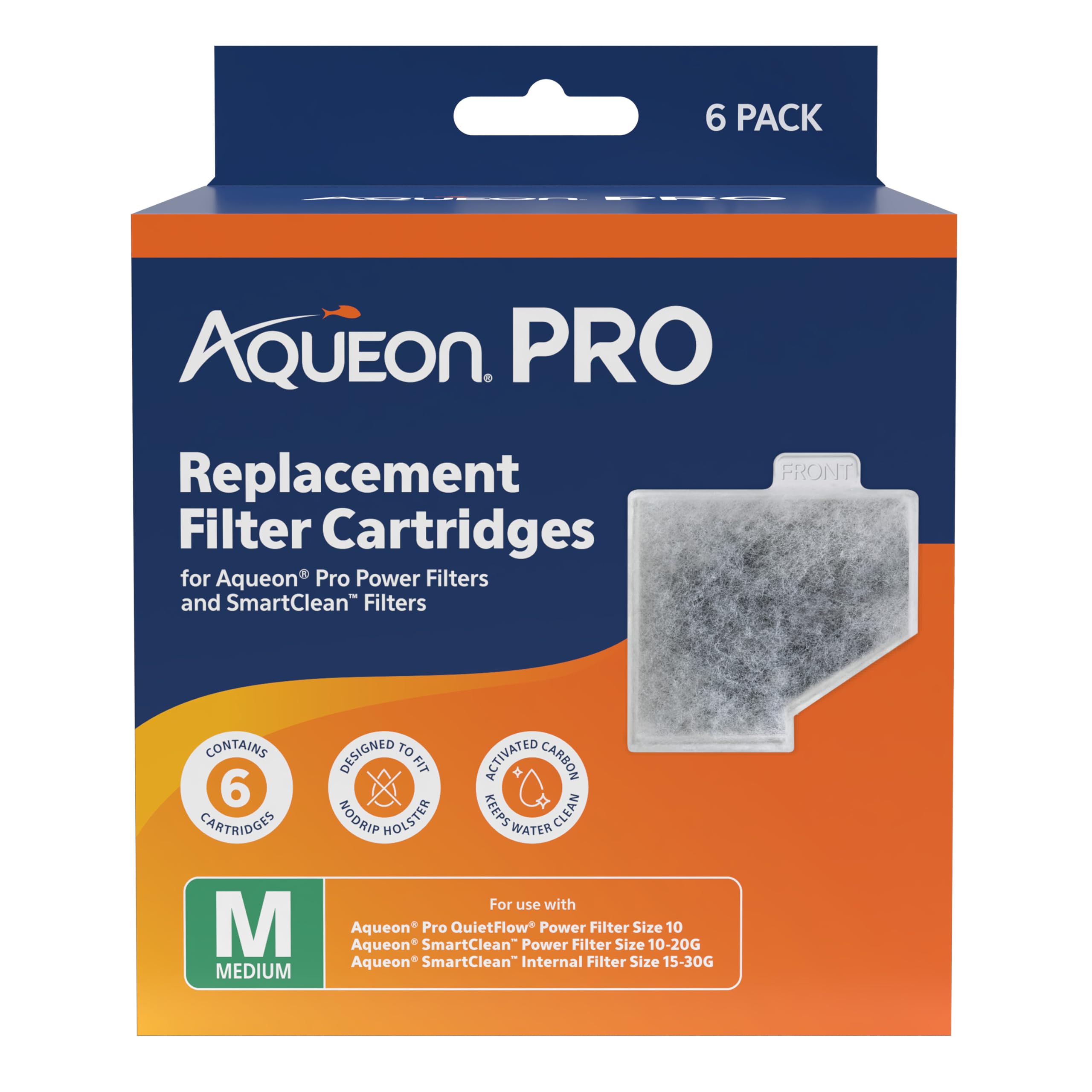 Aqueon Pro replacement cartridge front view with no-drip design for cleaner filter changes.