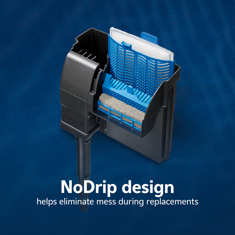 Aqueon PRO cartridge uses activated carbon for odor and toxin reduction.