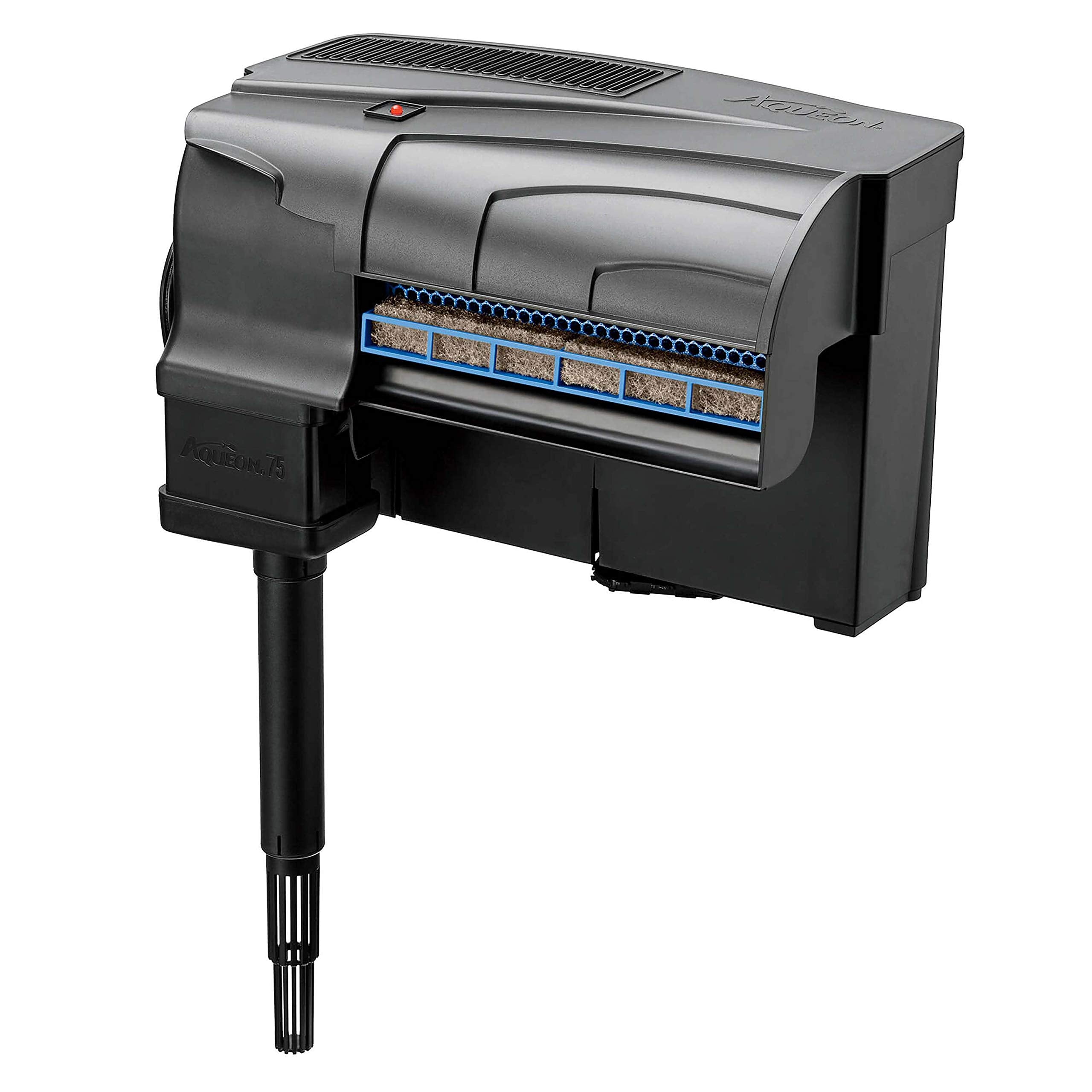 Aqueon QuietFlow 75 LED PRO filter body close-up showing durable media chamber.