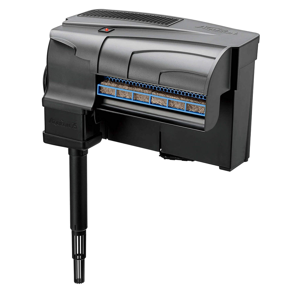 Aqueon QuietFlow 75 LED PRO filter body close-up showing durable media chamber.