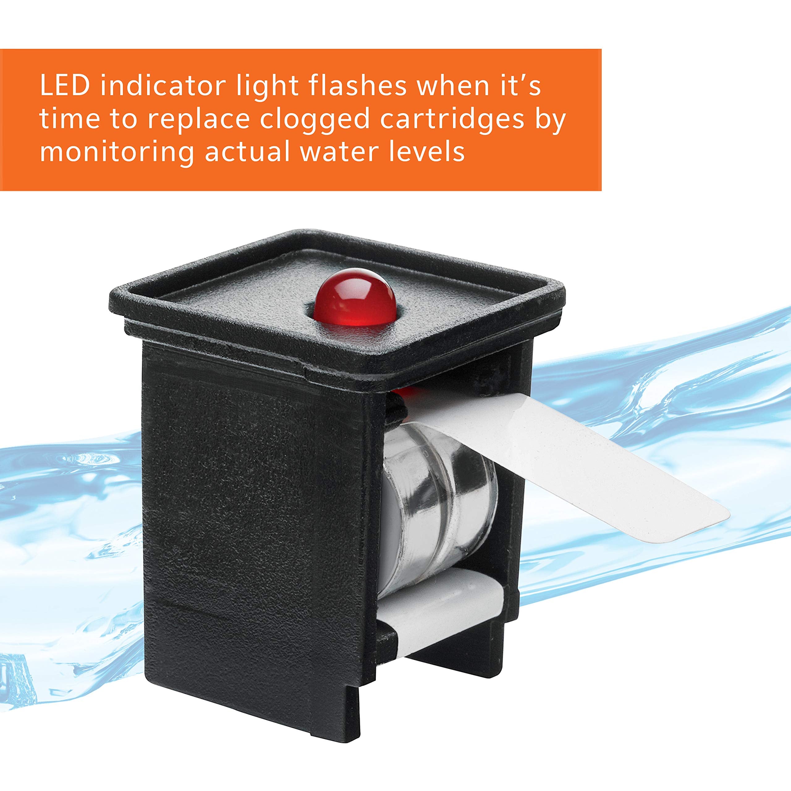 Aqueon QuietFlow 75 LED PRO filter LED indicator signals cartridge maintenance needs.
