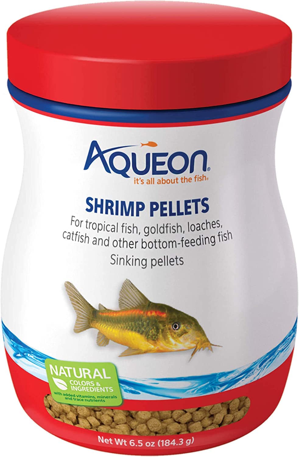 Aqueon Shrimp Pellets 3x6.5 oz pack on display for easy daily feeding.