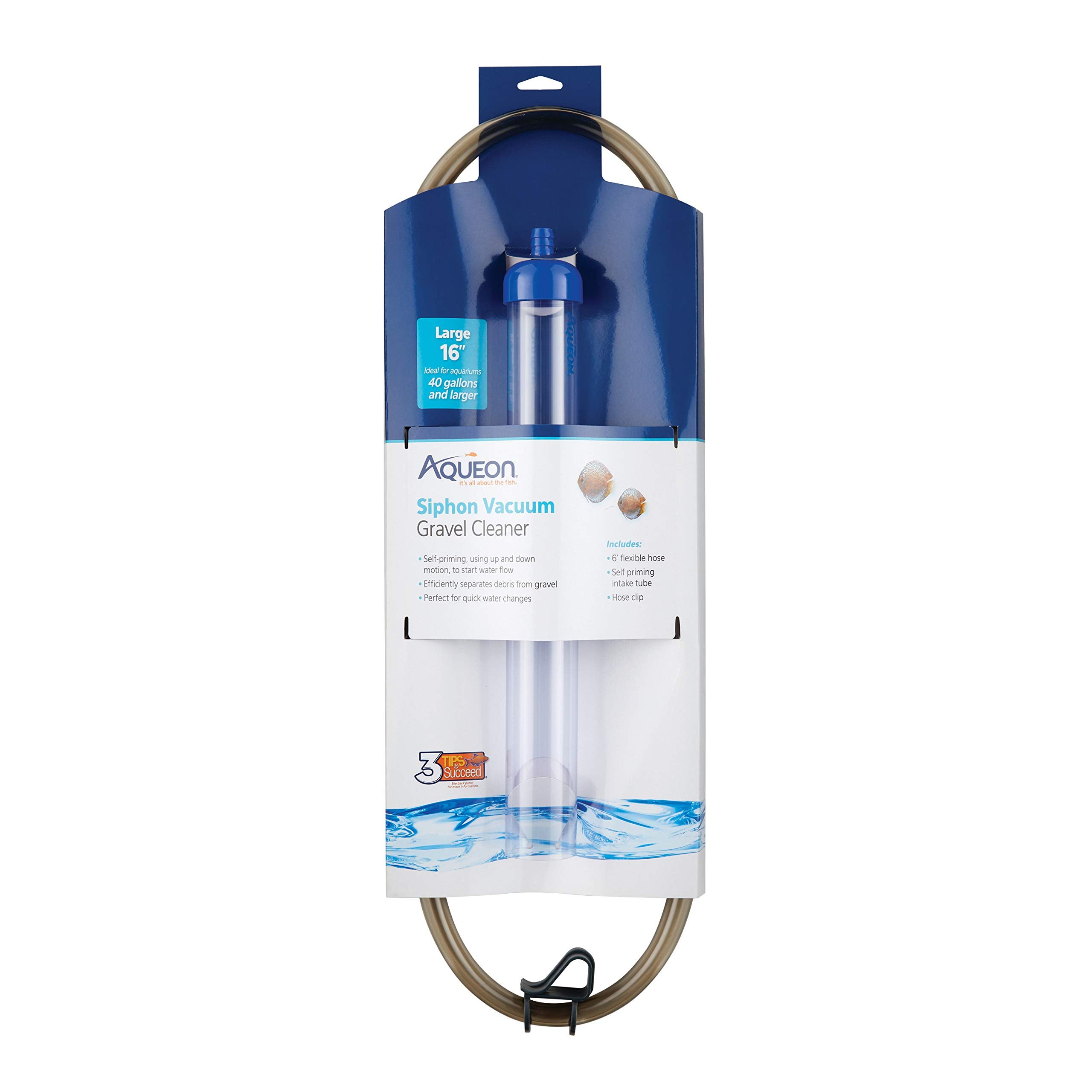Aqueon siphon vacuum gravel cleaner, 16-inch reach, for efficient large-tank maintenance.