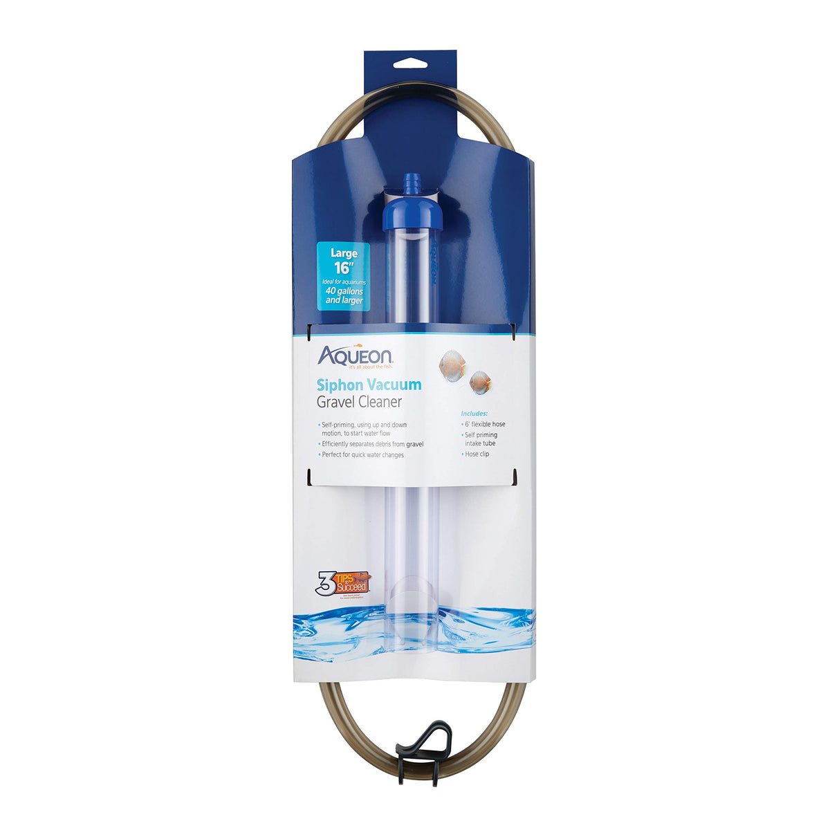 Aqueon siphon vacuum gravel cleaner, 16-inch reach, for efficient large-tank maintenance.