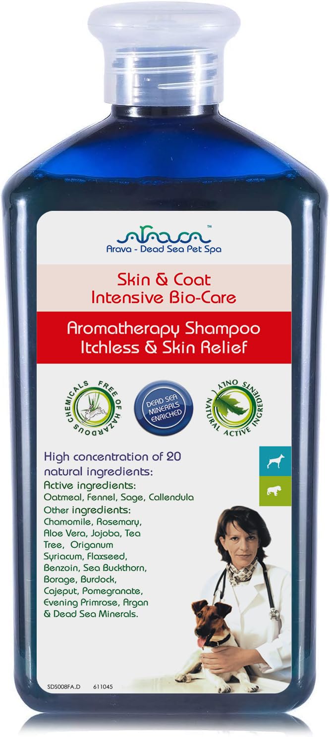 Arava natural medicated dog shampoo with dead-sea-minerals for deep cleansing and coat refreshment