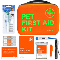 ARCA PET cat and dog first aid kit front view for travel readiness.