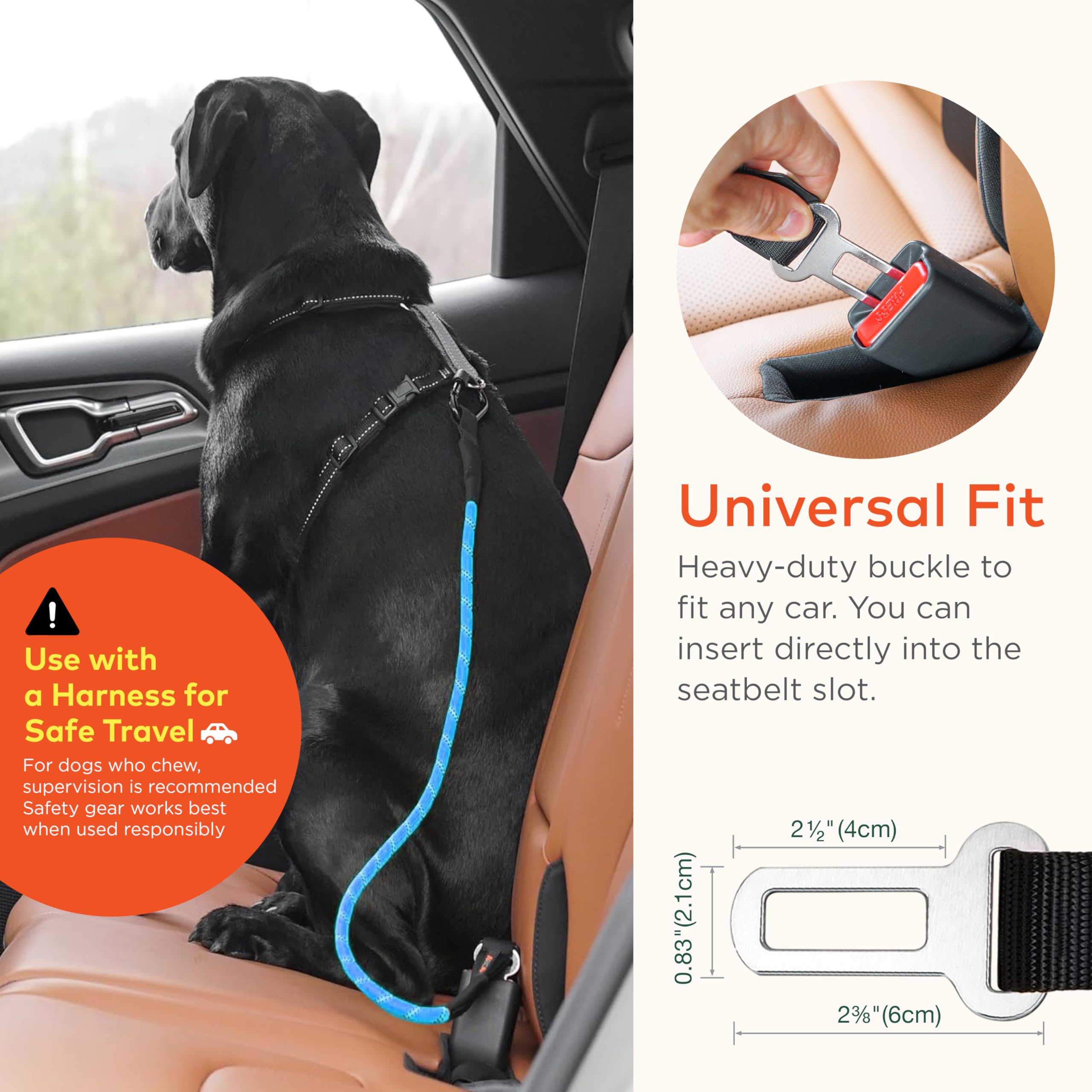 ARCA PET dog seat belt dual buckle design for versatile car mounting.
