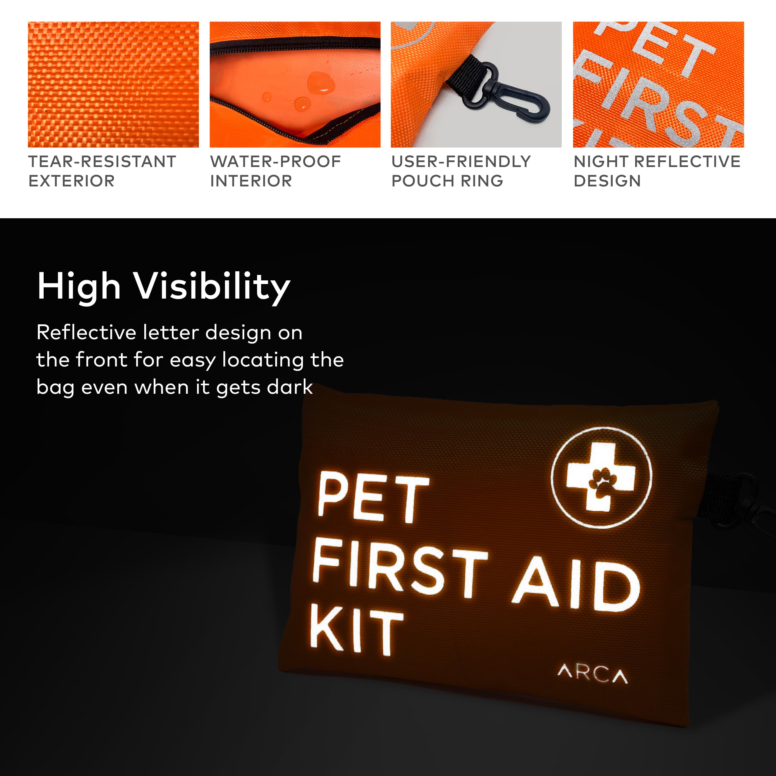 ARCA PET emergency essentials 35-pcs kit ready on trails.