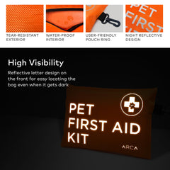 ARCA PET emergency essentials 35-pcs kit ready on trails.