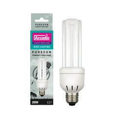 Arcadia Puresun Compact Bird Lamp delivers full spectrum light for healthier plumage in indoor aviaries.