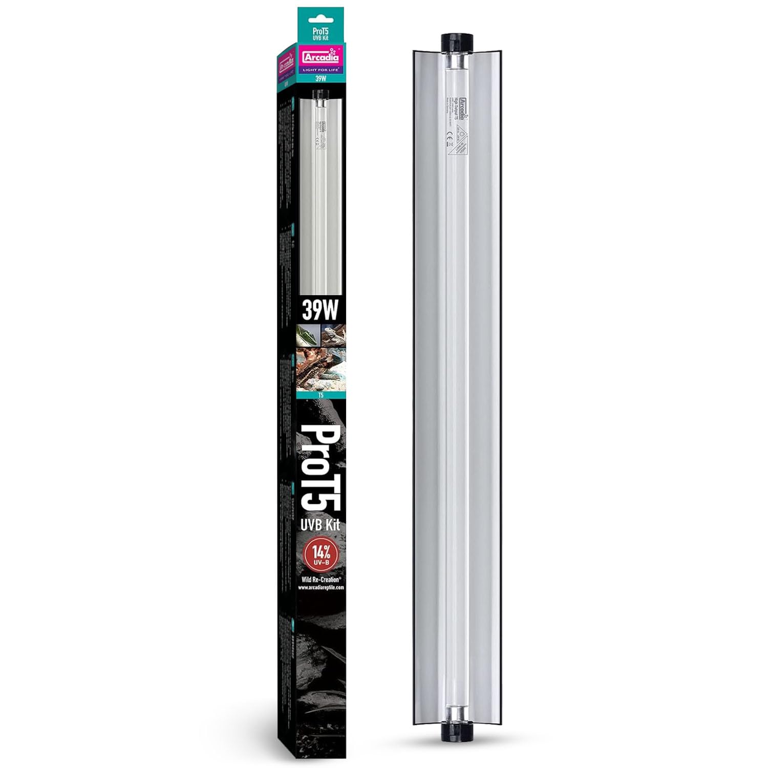 Arcadia T5 UVB light kit reflector directs UVB to the basking zone.