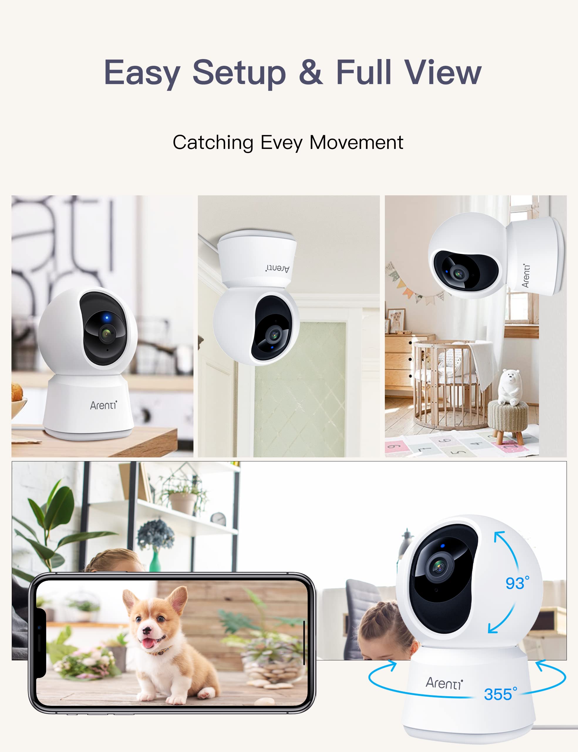 ARENTI 5G dual-band WiFi ensures stable, fast connections.