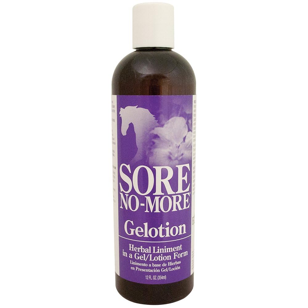 Arenus Sore No More Gelotion bottle ready for soothing animal muscles and joints.