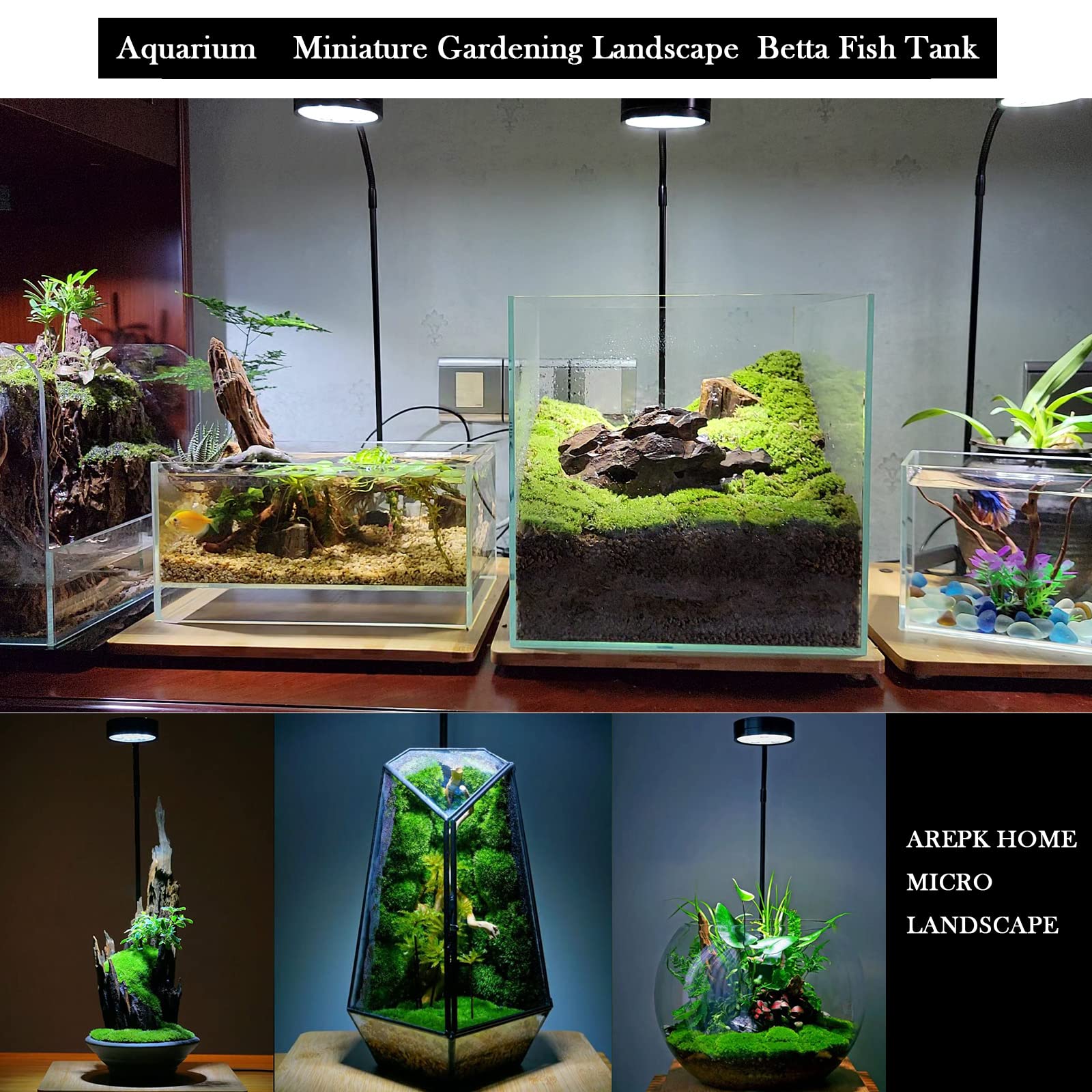 AREPK Aquarium Light gooseneck 360-degree adjustability lets you aim light precisely.