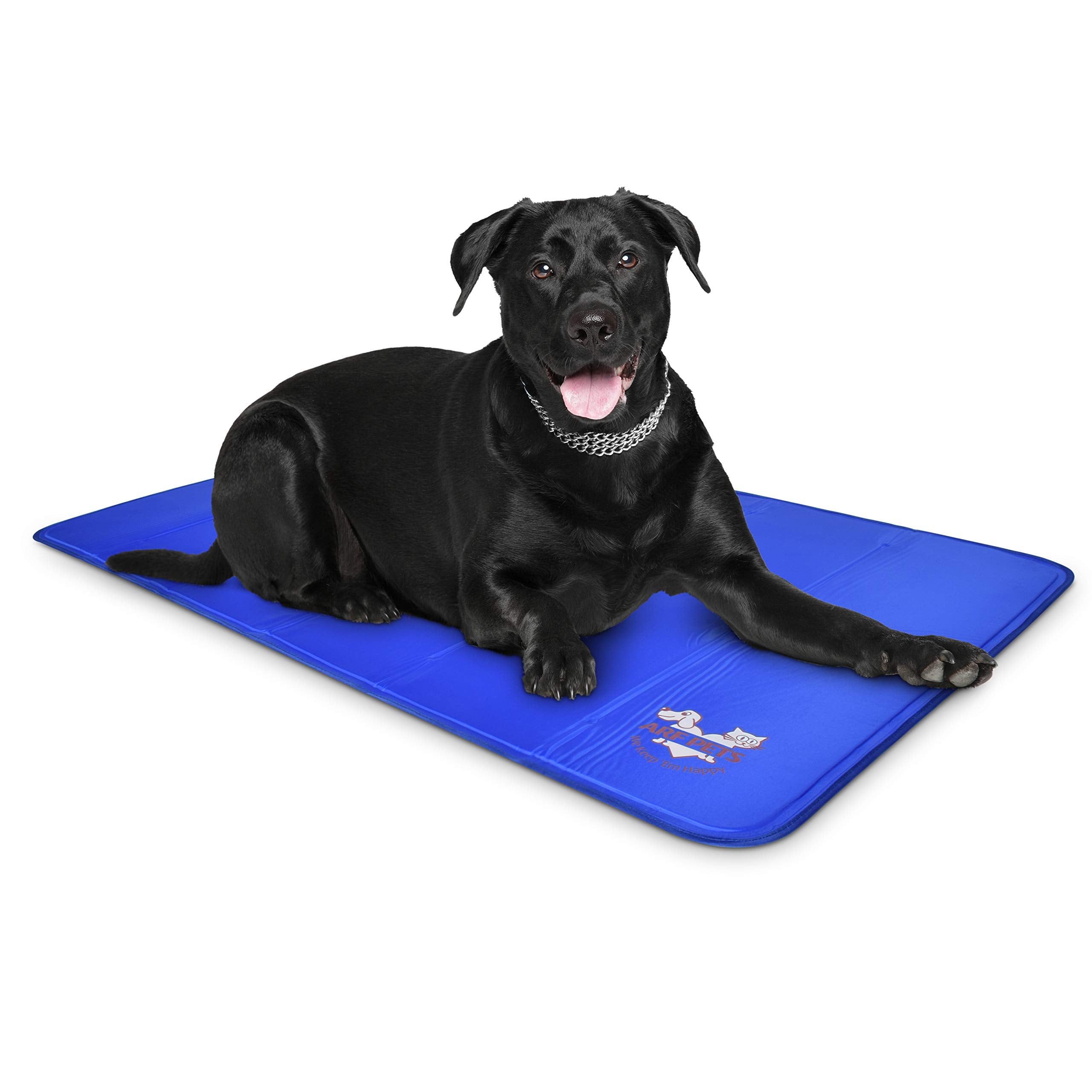 Arf Pets cooling mat in crate keeping a large dog cool and comfortable.