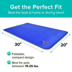 Arf Pets gel-self cooling pad shown inside a crate for portable relief.