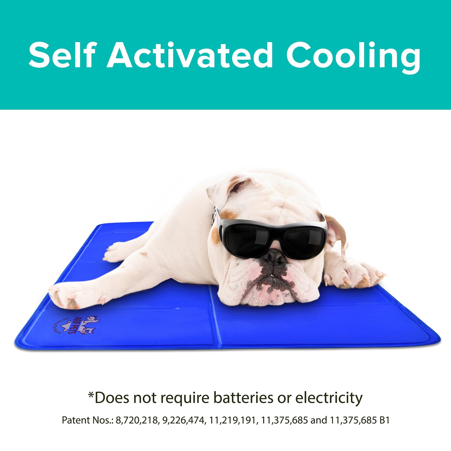Arf Pets solid-gel core cooling pad highlights safe, non-toxic design.