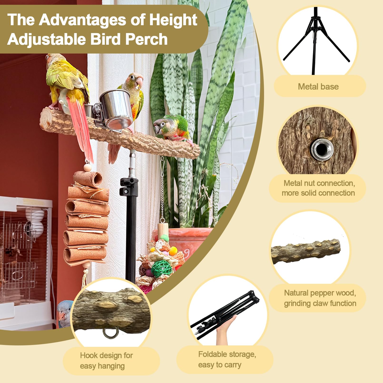 Arfubye height-adjustable perch at 16-63 inches enables interactive sessions.