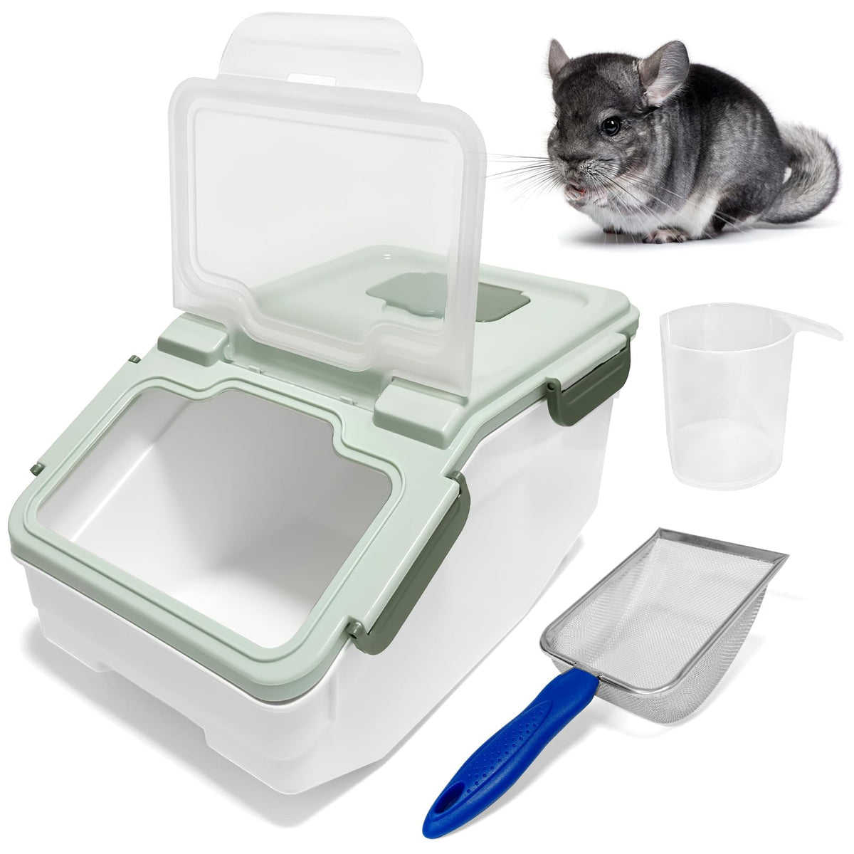 Arfubye large chinchilla sand bath container in green with roomy interior