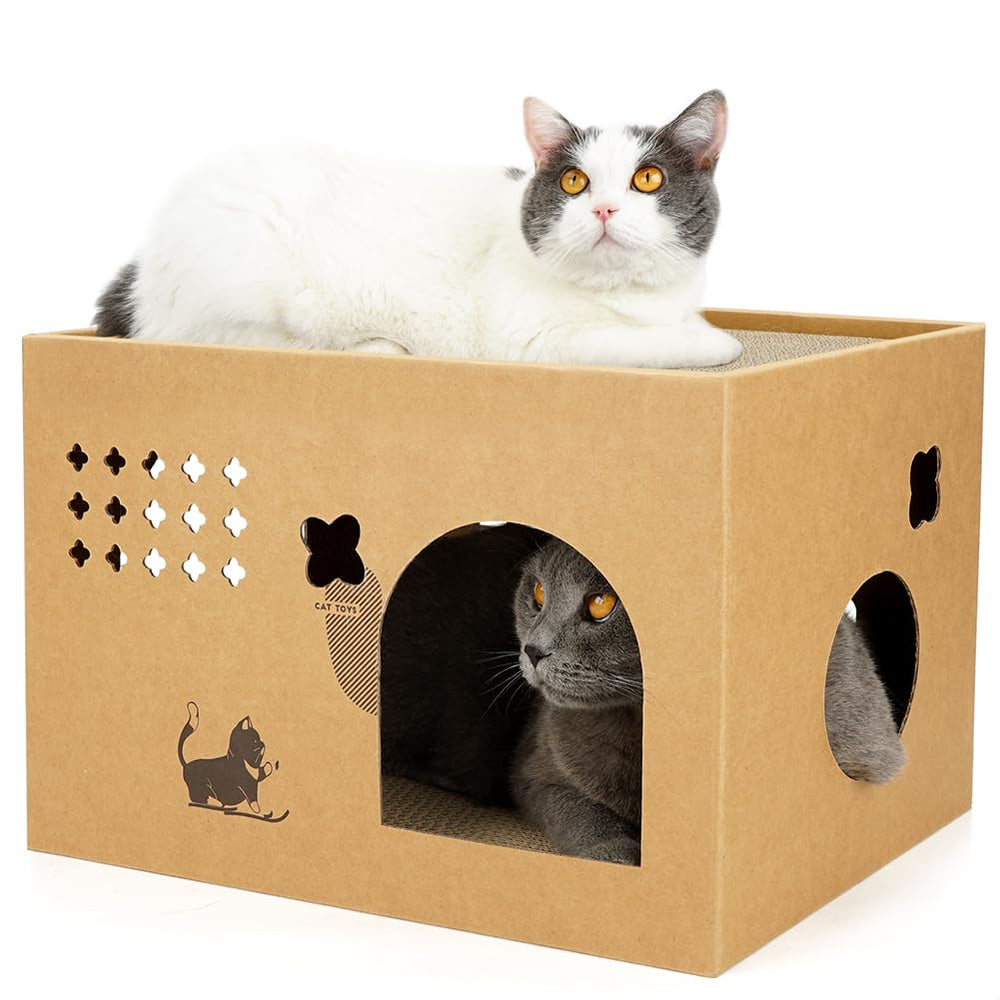 ARGOPET cat cardboard house with cactus pattern for cozy rest and play.