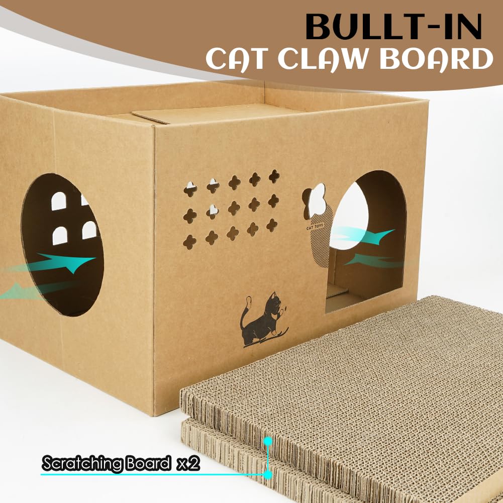 ARGOPET cat cardboard house entrance wide for easy access.