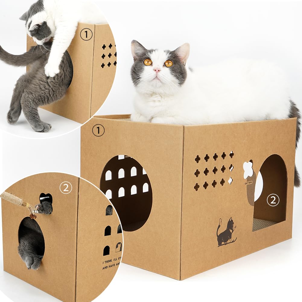 ARGOPET cat cardboard house with stable base for safety.