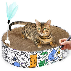ARGOPET thick-durable cardboard oval bed endures scratching and play sessions.