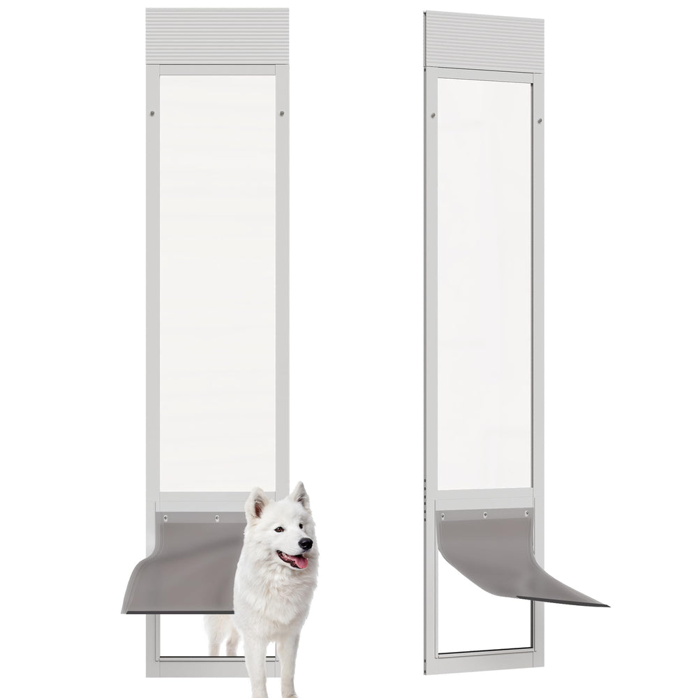 ARK DESIGN sliding glass dog door showing adjustable height for varied door tracks.