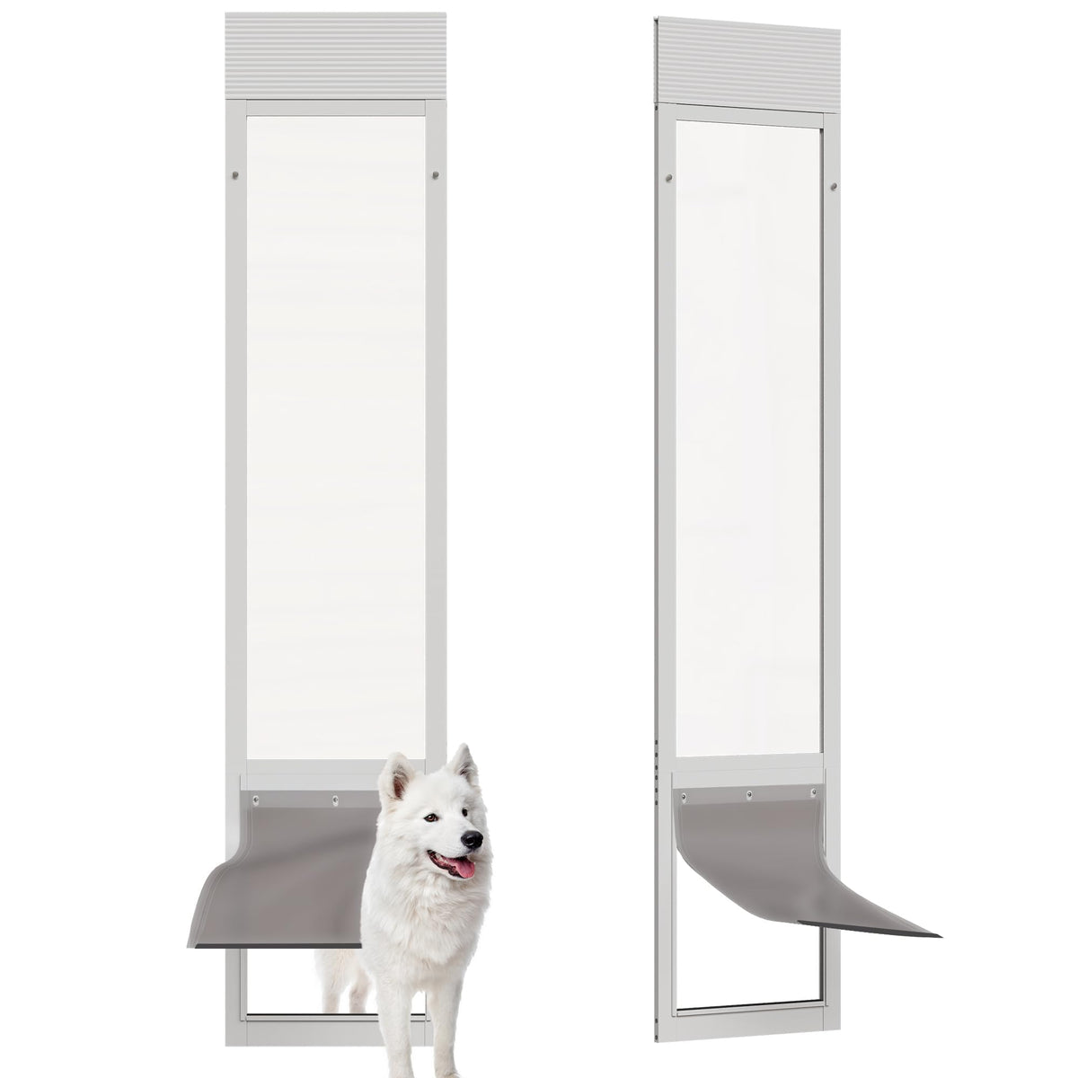 ARK DESIGN sliding glass dog door showing adjustable height for varied door tracks.