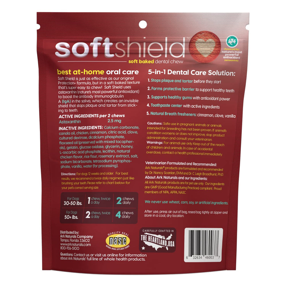 ARK NATURALS 5-in-1 soft dental chews for large breeds highlighting a toothpaste center for polishing