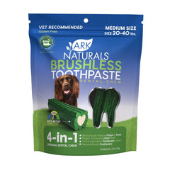 ARK NATURALS Brushless Toothpaste for Medium Breed Dogs bag front showing daily breath refreshment.