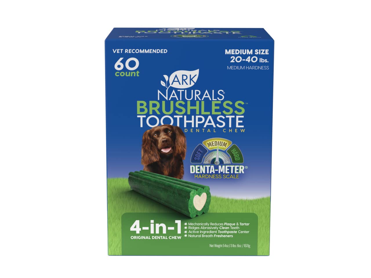 Ark Naturals Brushless Toothpaste chews for medium breeds with toothpaste center to polish teeth.