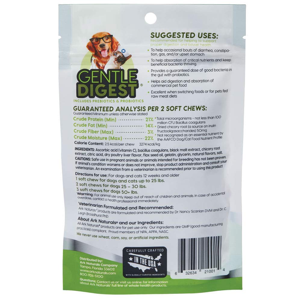 Close-up of ARK NATURALS Gentle Digest soft chews showing texture for easy feeding.