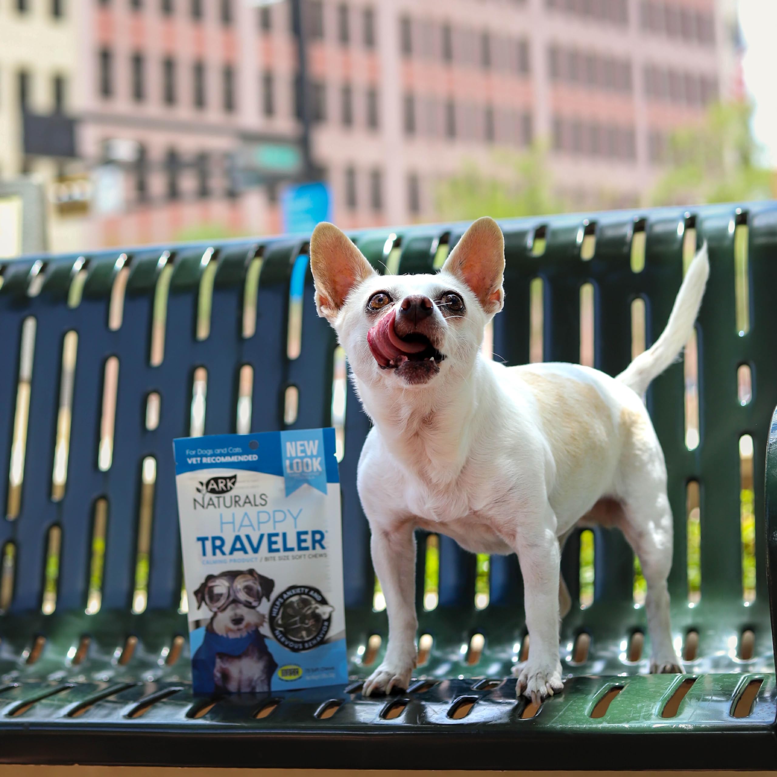 Close-up of ARK NATURALS Happy Traveler soft chews highlighting natural ingredients for mood support