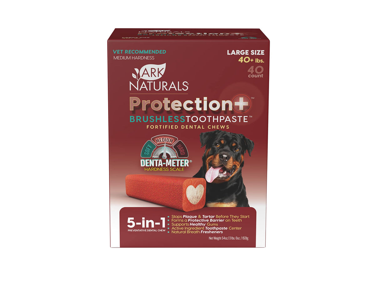 ARK NATURALS Protection+ brushless toothpaste for large breeds improves daily dental care.