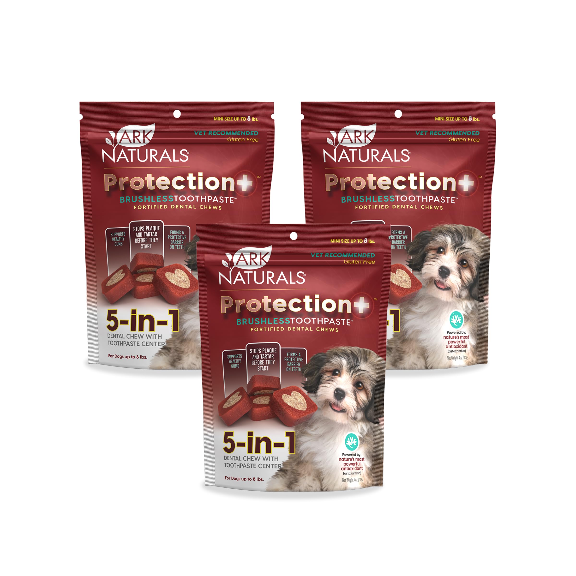 ARK NATURALS Protection+ Brushless Toothpaste mini-breeds pack front showing convenient dental care