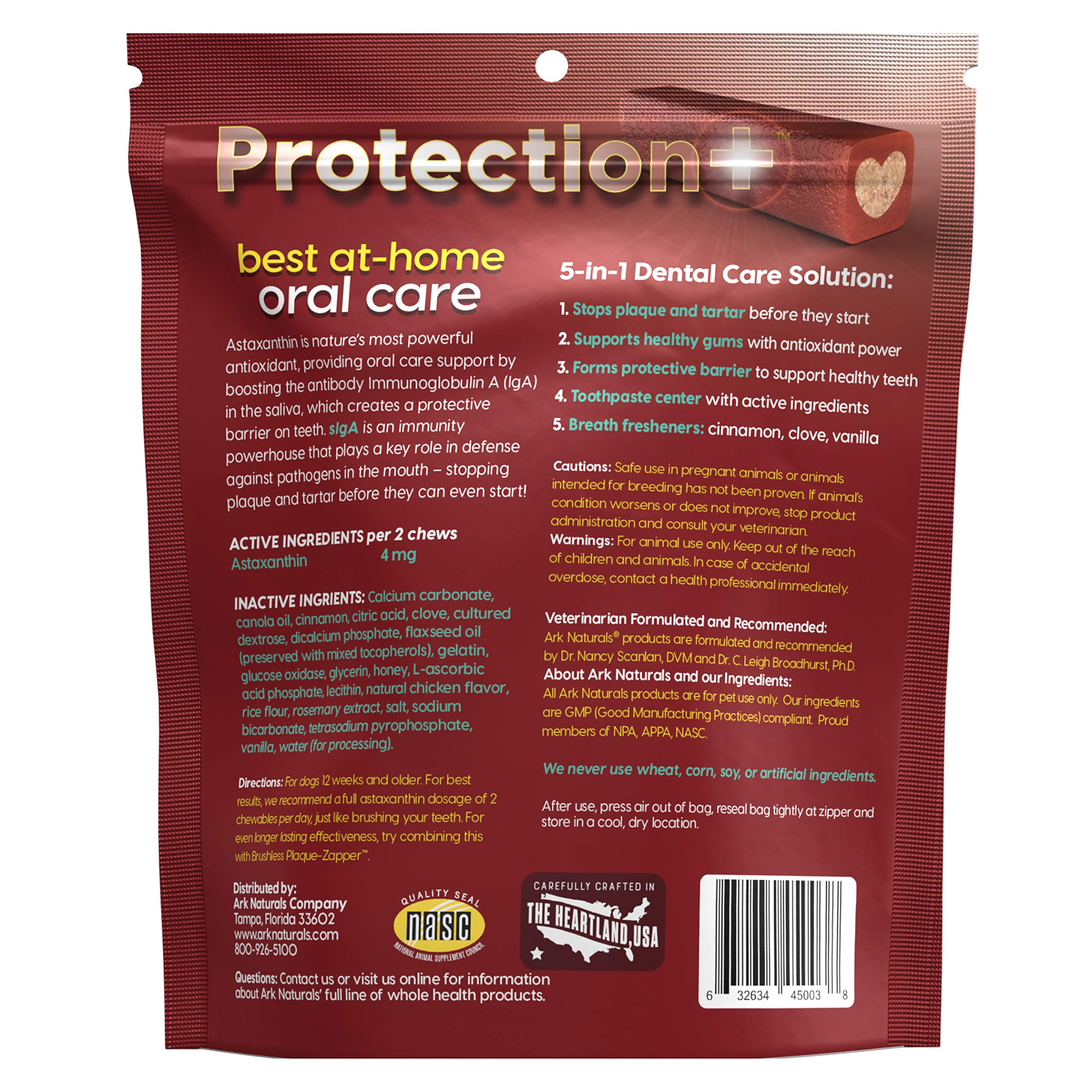 ARK NATURALS Protection+ chew-center toothpaste close-up highlighting the 5-in-1 dental chew.