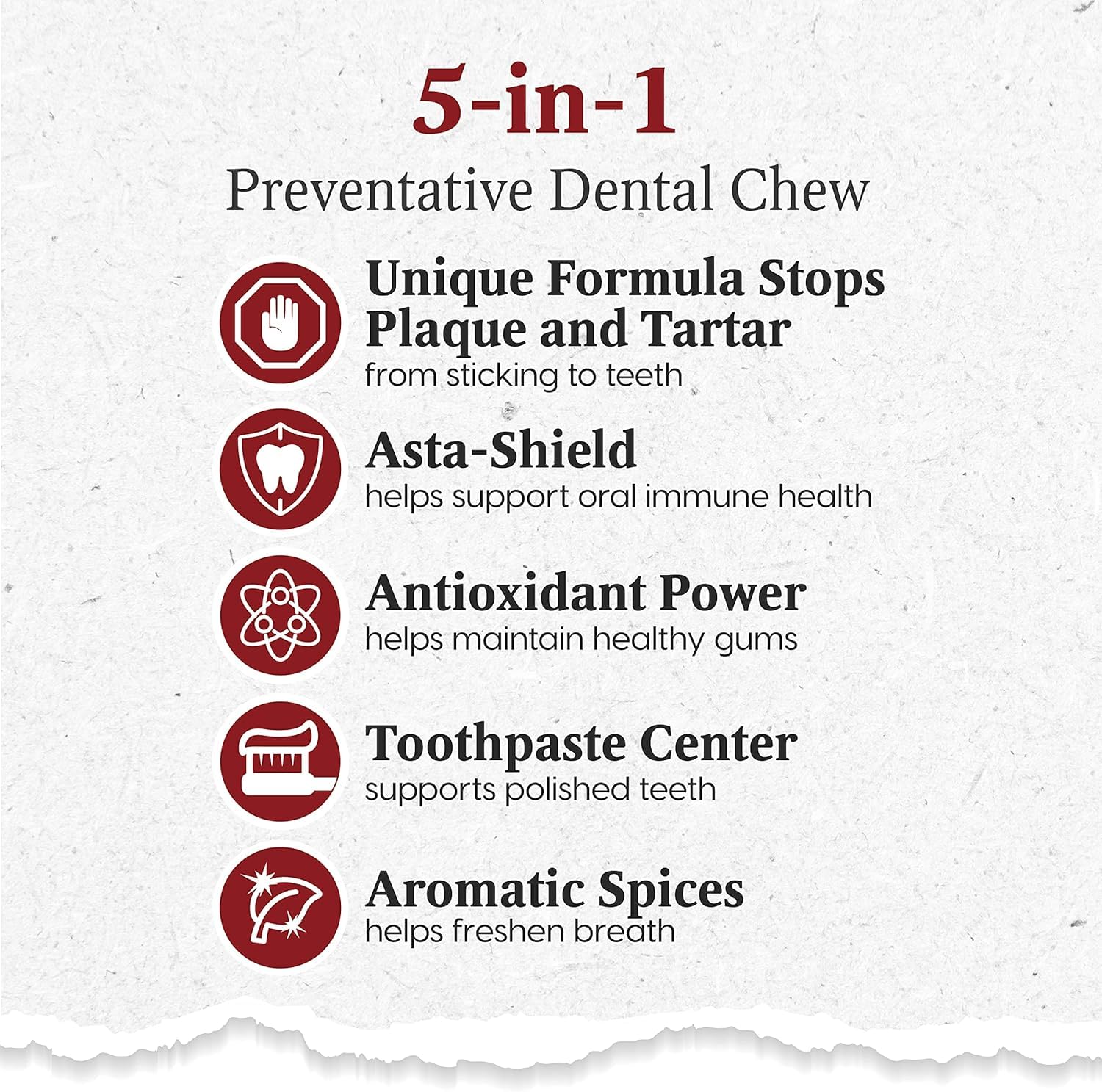 ARK NATURALS Protection+ dental chew outer layer visible, designed to reduce plaque with 5-in-1 formula