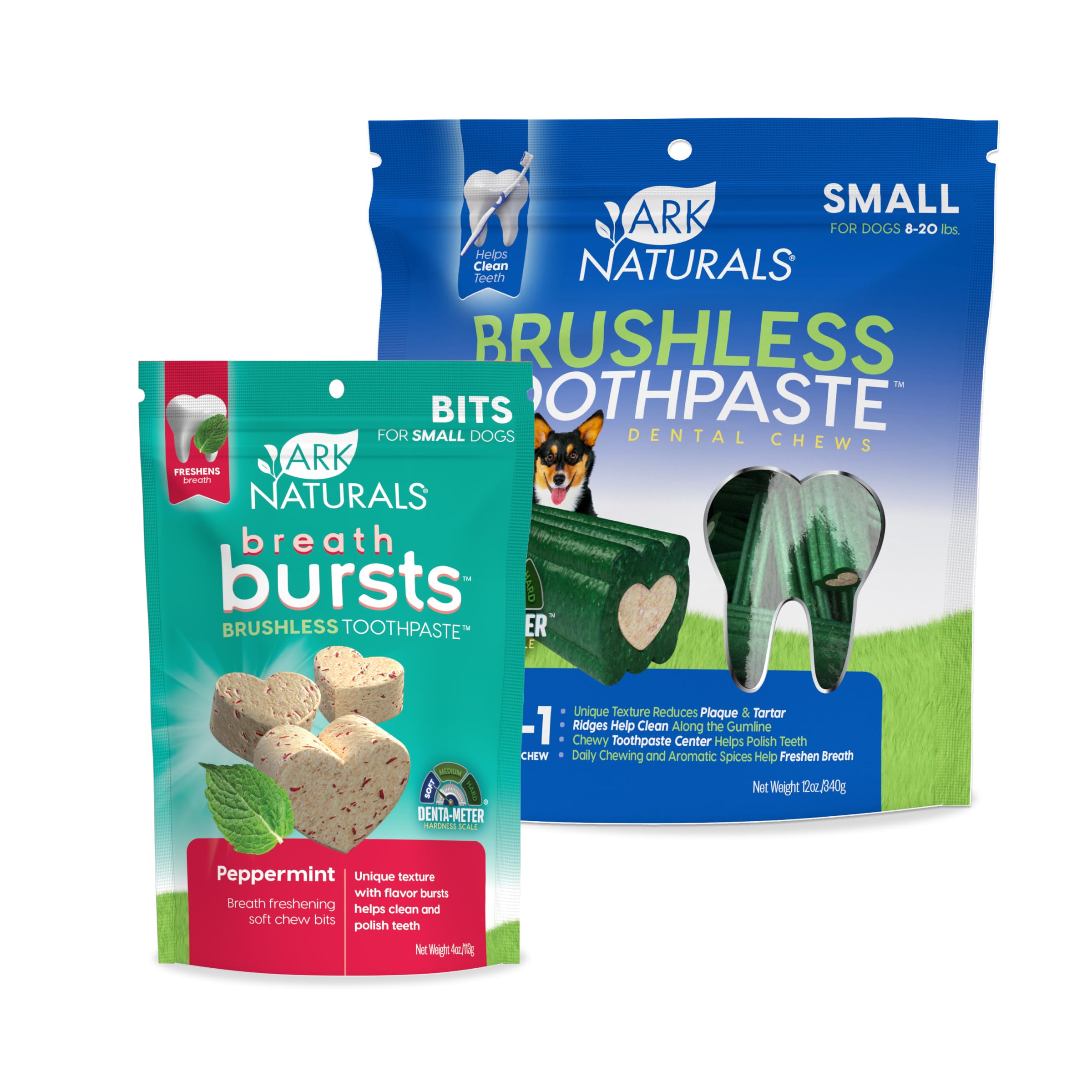 ARK NATURALS small-breed brushless toothpaste image highlighting the chewy center for teeth polishing