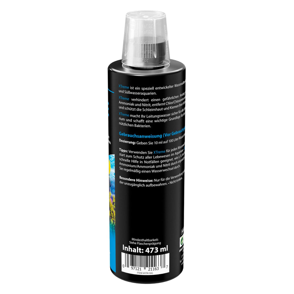 ARKA Microbe-Lift XTA16 label closeup highlights chloramines and chlorine removal in tap water.