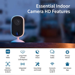 Arlo Essential Indoor Camera HD night vision clearly lights dark corners.