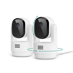 Arlo Essential Indoor Pan-Tilt 2K camera providing wide 360° monitoring for thorough room coverage.