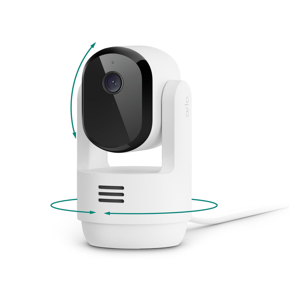 Arlo Essential indoor camera setup shows plug-in power and easy placement.