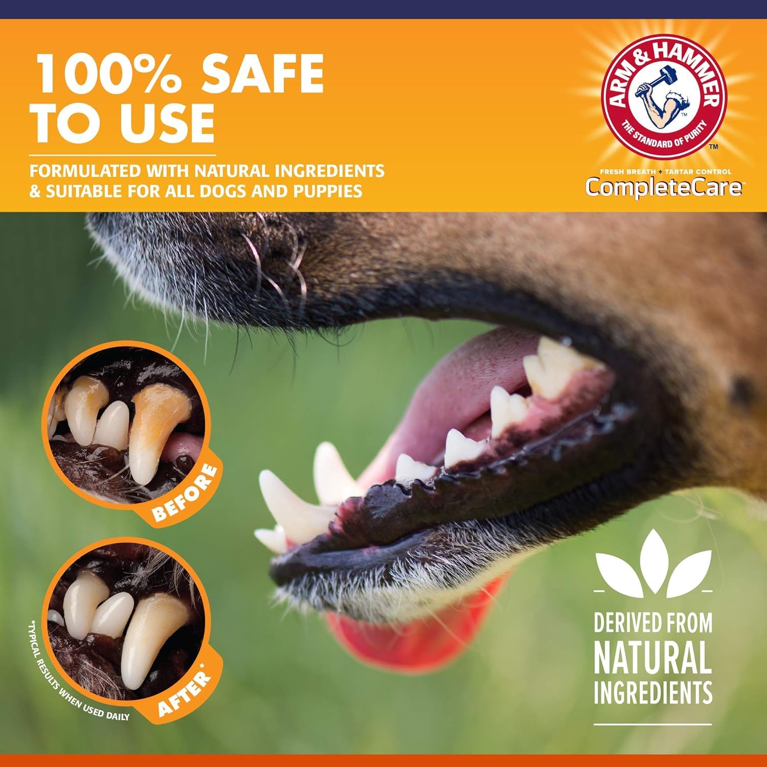 Arm & Hammer baking soda action image illustrating odor deodorization during brushing.